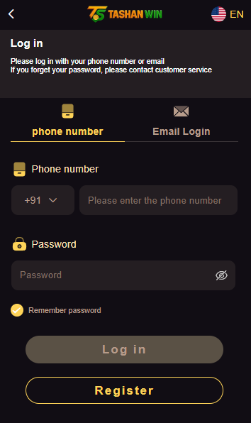 Tashan Win Login page